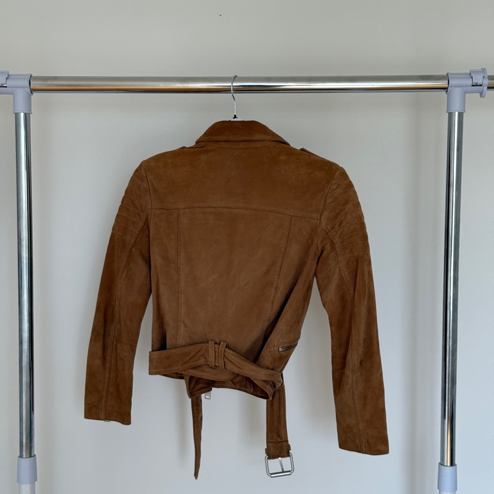 All Saints Tan Leather Moto Jacket Asymmetrical Zipper - Picture 3 of 3